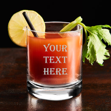 Personalized 12 oz Whiskey Glasses | Custom 3-line YOUR TEXT Design Etched Rocks Glass